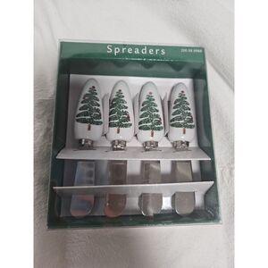 MIB 4 Boston‎ Warehouse WHITE Ceramic Stainless SPREADERS knive Christmas trees